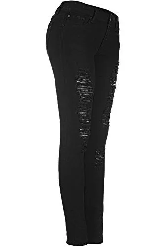 2LUV Women's Distressed Skinny Jeans Black 9 (G778A)