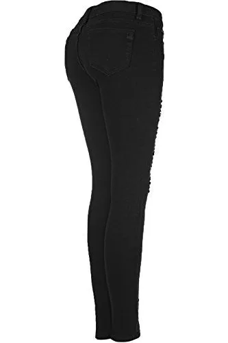 2LUV Women's Distressed Skinny Jeans Black 9 (G778A)