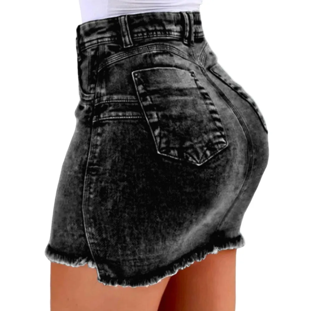 A-Line Sexy Vintage Denim Elegant Slim Bodycon Mini Skirt