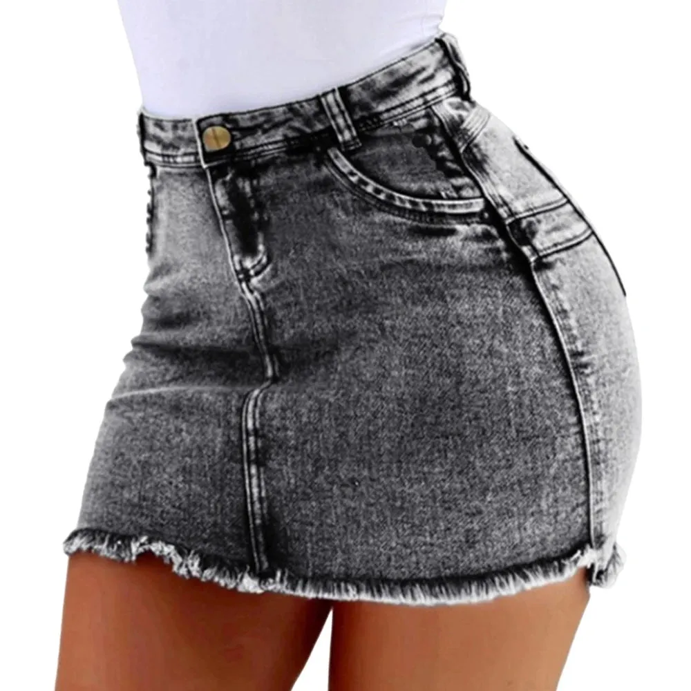 A-Line Sexy Vintage Denim Elegant Slim Bodycon Mini Skirt