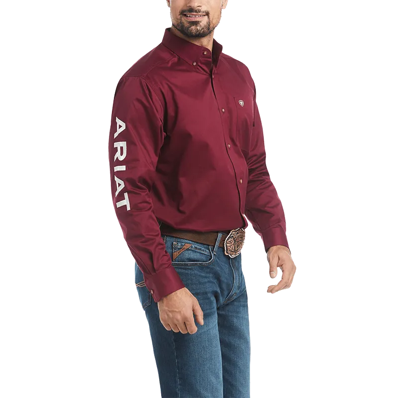 Ariat Men's Burgundy Twill Long Sleeve Shirt - Big