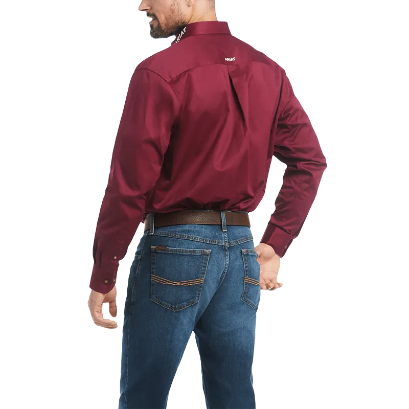 Ariat Men's Burgundy Twill Long Sleeve Shirt - Big