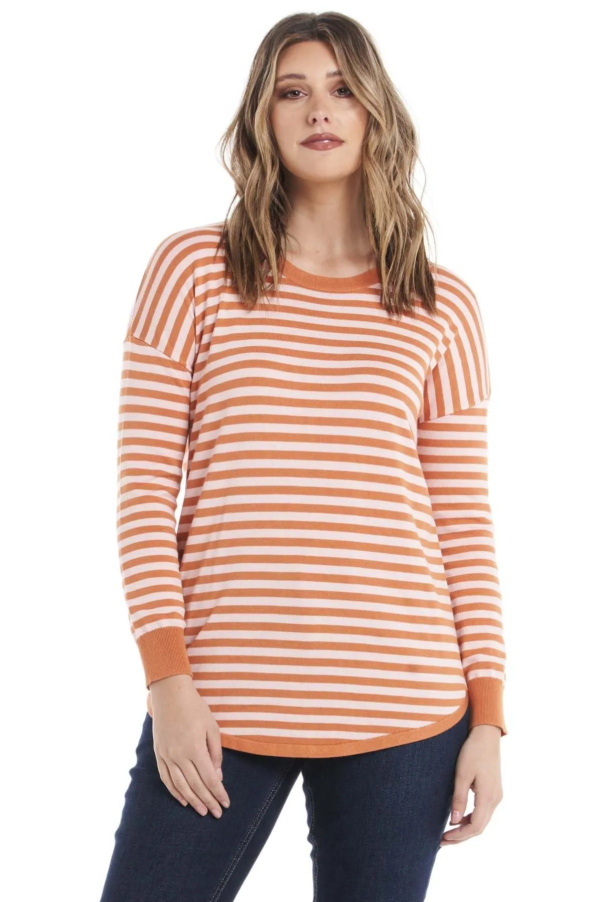 Betty Basics Sophie Knit Jumper in Pink and Apricot Stripe