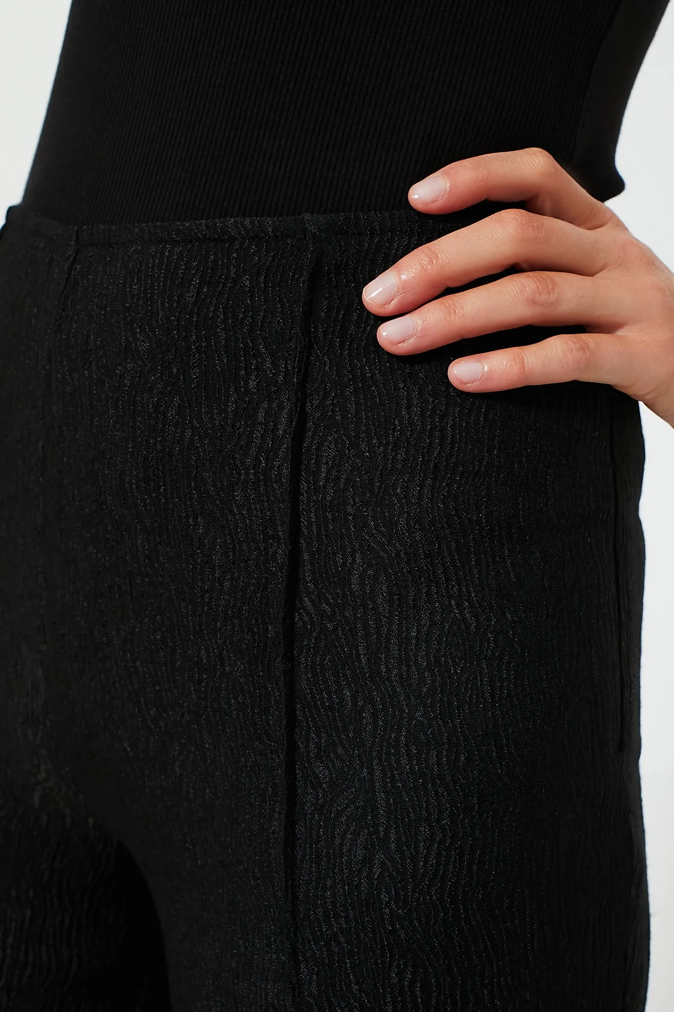 Black Viscose Stretch Crepe Flared Pants