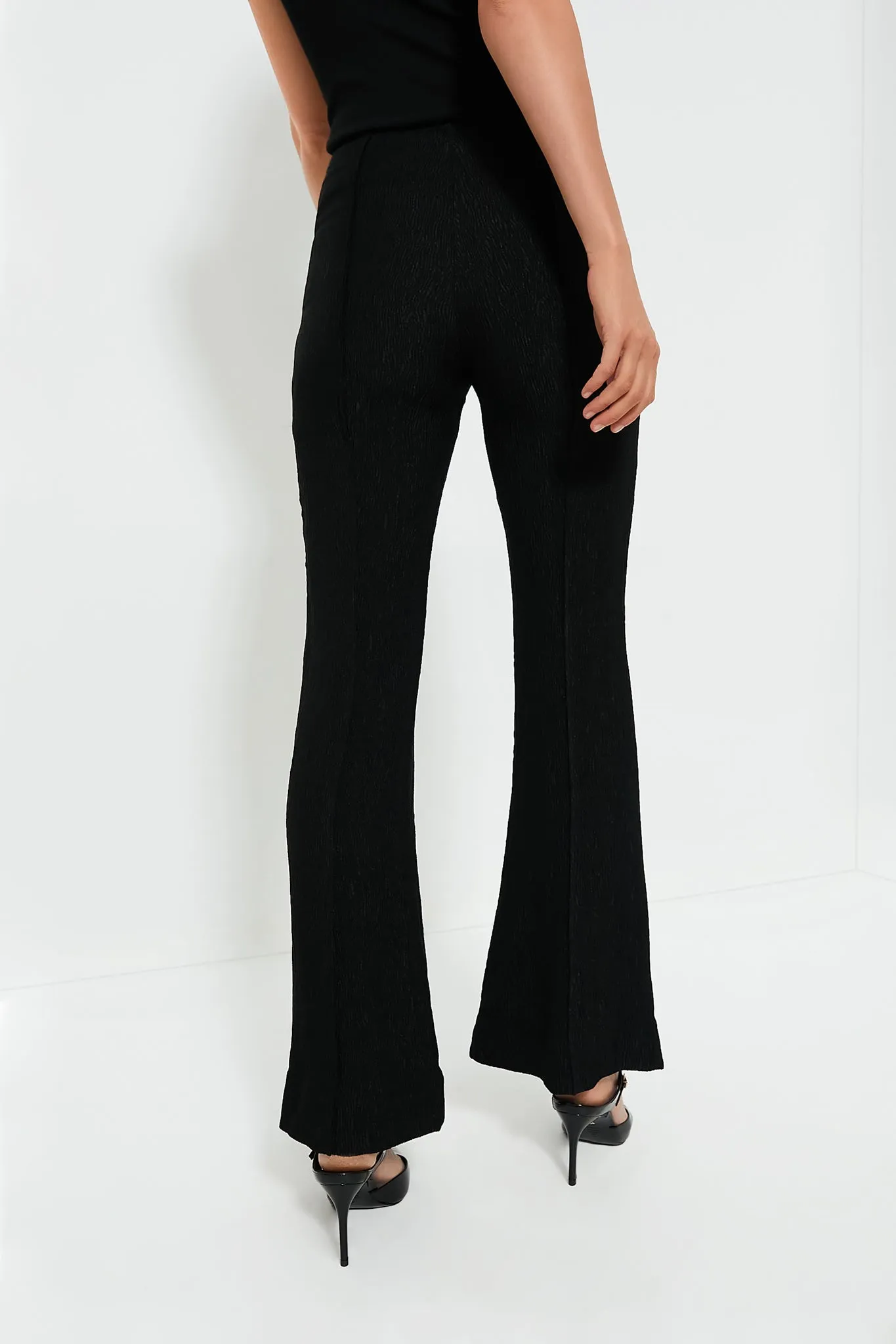 Black Viscose Stretch Crepe Flared Pants