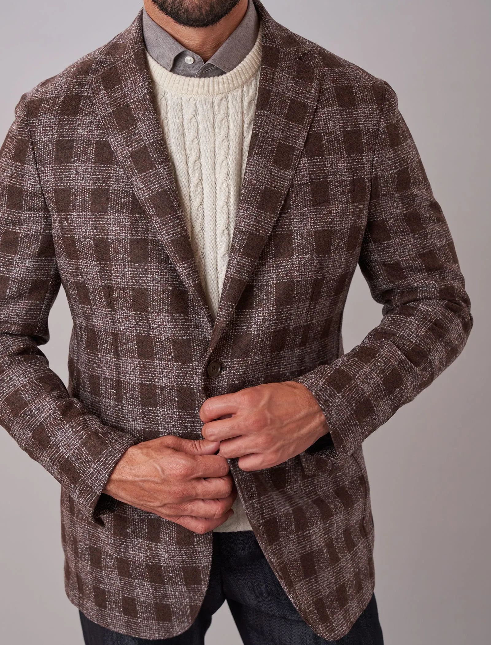 Brown Tartan Wool & Cashmere Blazer