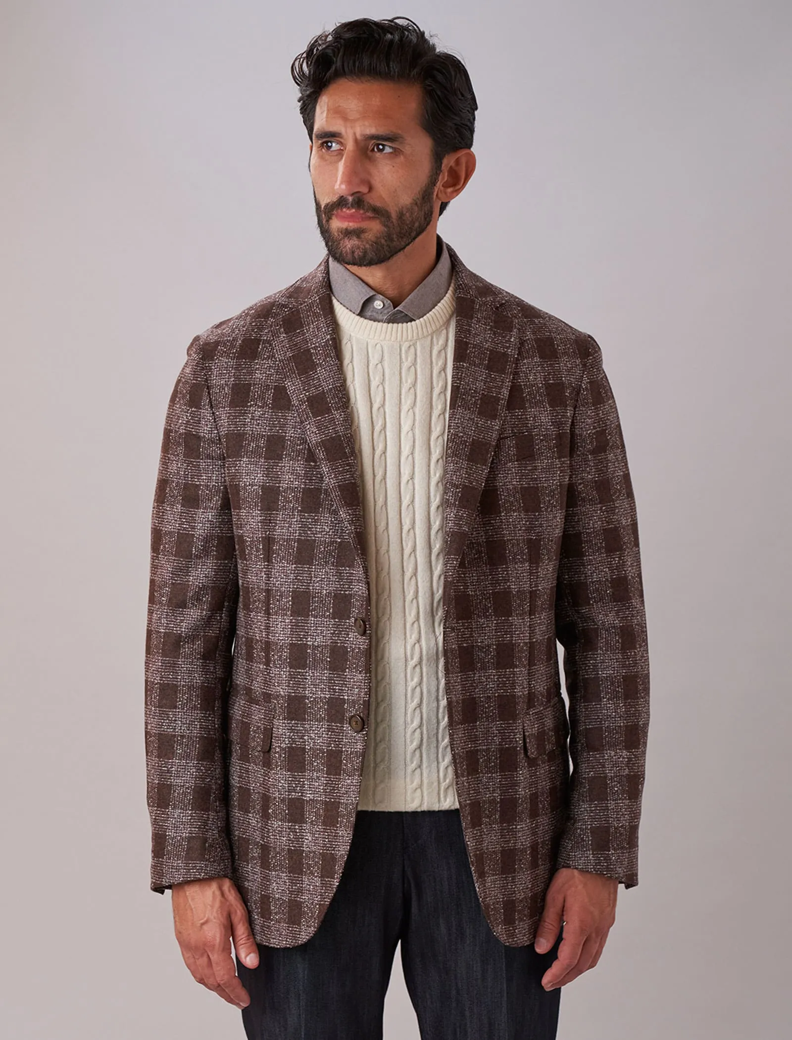 Brown Tartan Wool & Cashmere Blazer