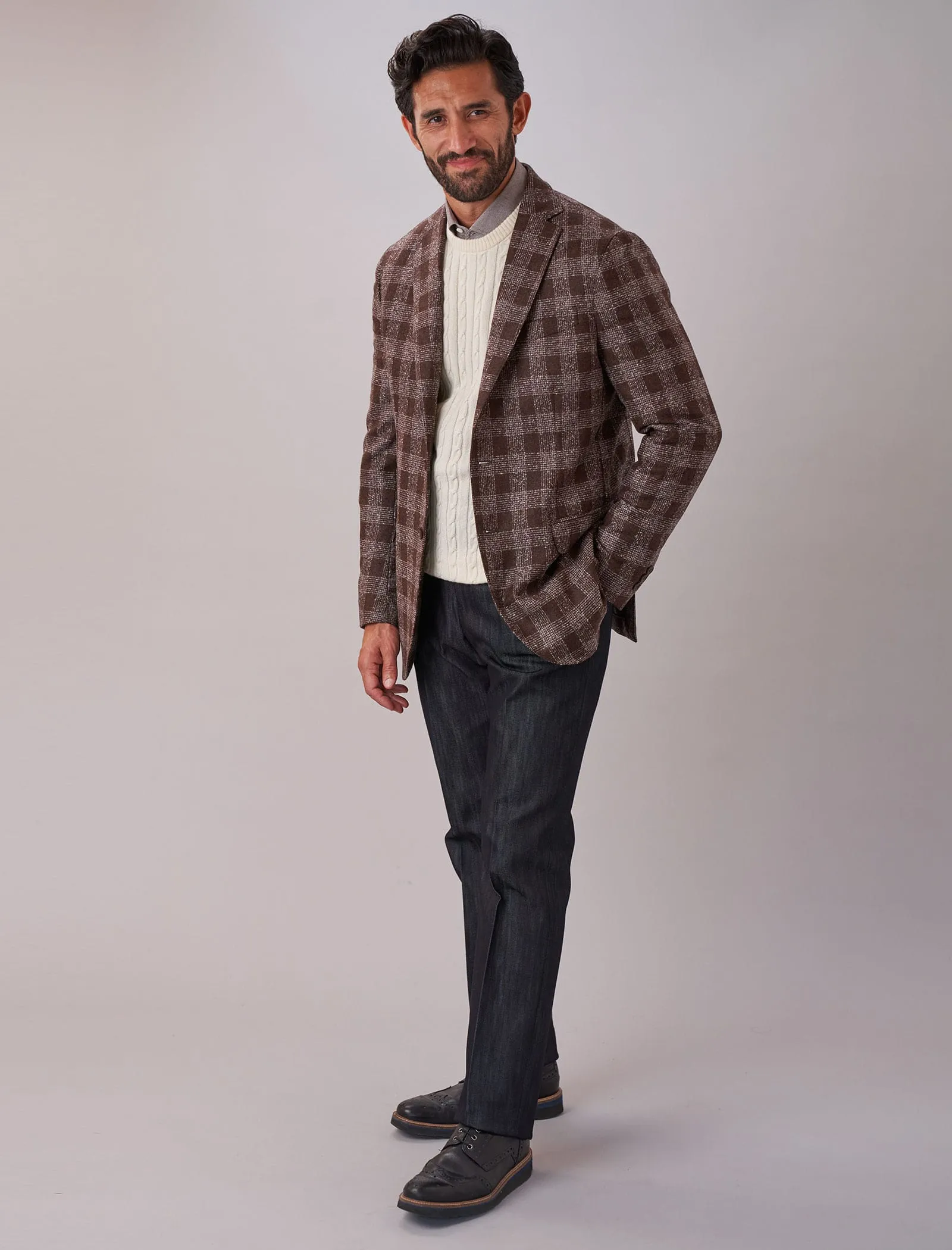 Brown Tartan Wool & Cashmere Blazer