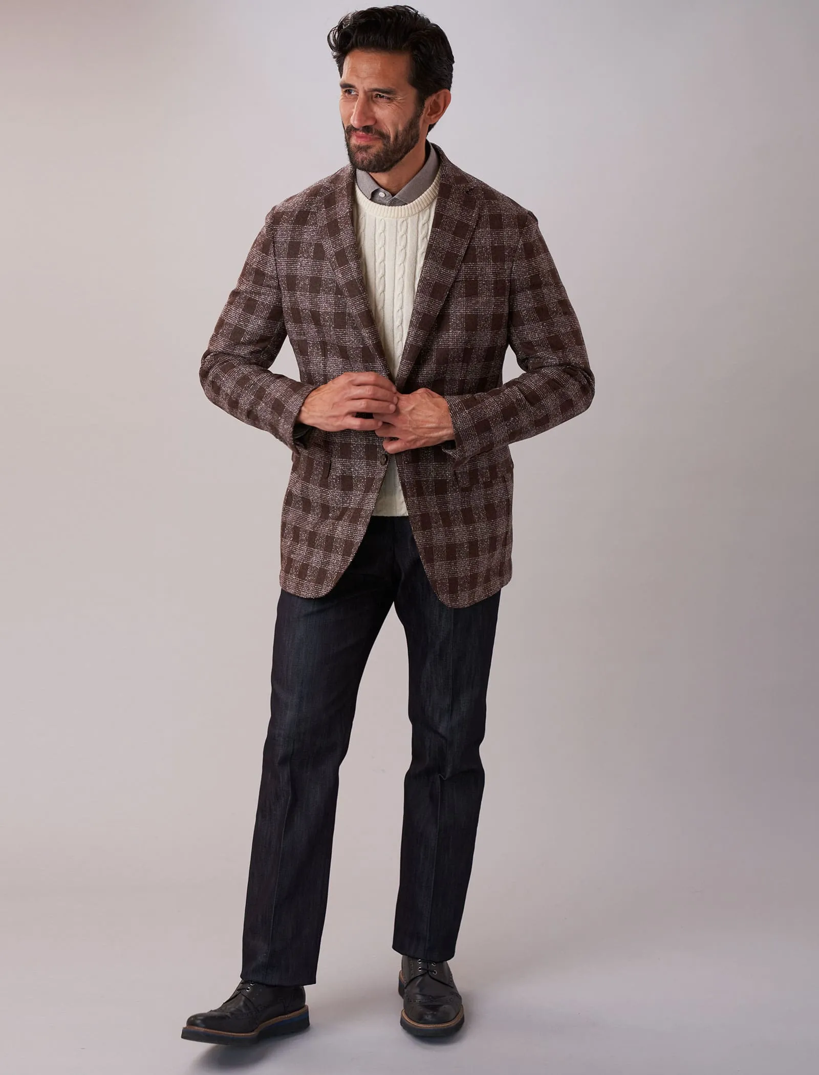 Brown Tartan Wool & Cashmere Blazer