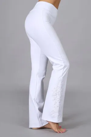 Chatoyant Slimming Bootcut Crochet Lace Ponte Pants - White