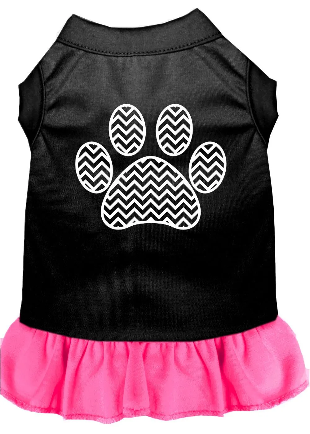 Chevron Paw Screen Print Dress Black With Bright Pink Xs (8)