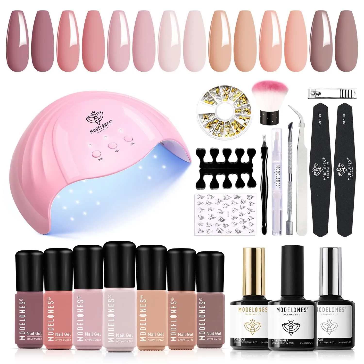 Complete Gel Nail Polish Set with 48W UV LED Lamp & 7 Nude Shades for At-Home Manicures