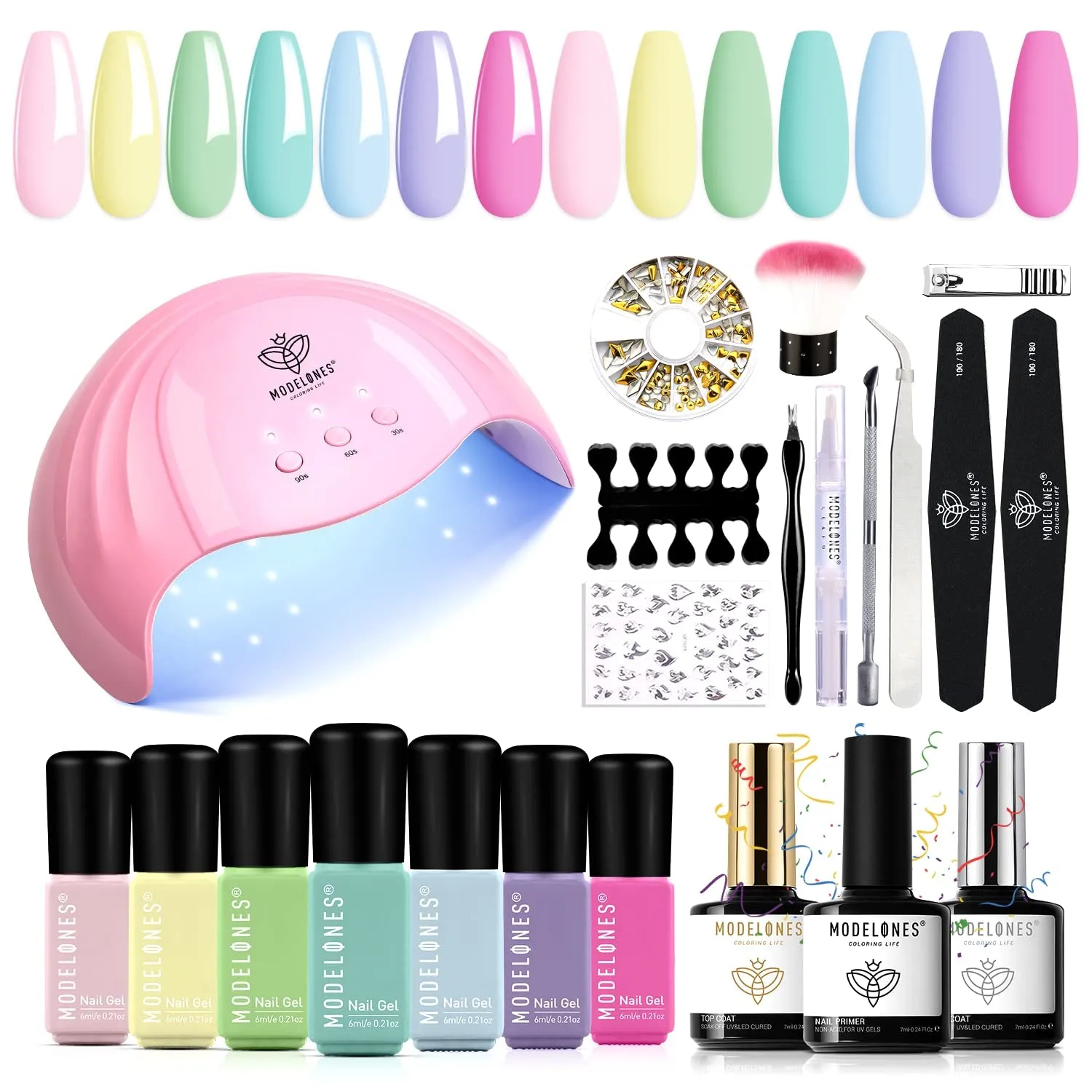 Complete Gel Nail Polish Set with 48W UV LED Lamp & 7 Nude Shades for At-Home Manicures