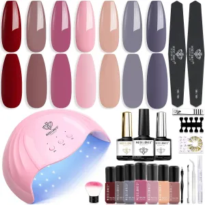 Complete Gel Nail Polish Set with 48W UV LED Lamp & 7 Nude Shades for At-Home Manicures