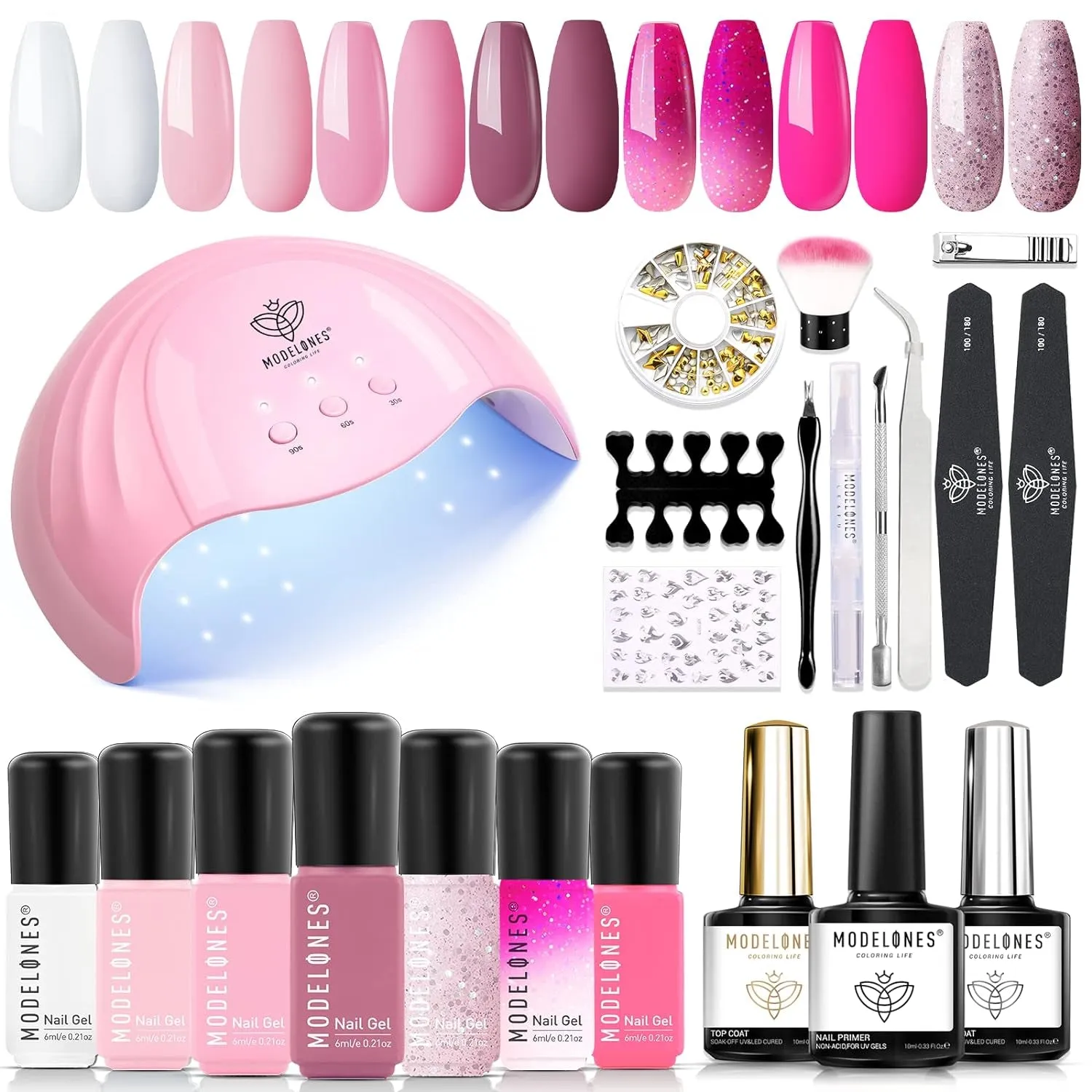 Complete Gel Nail Polish Set with 48W UV LED Lamp & 7 Nude Shades for At-Home Manicures