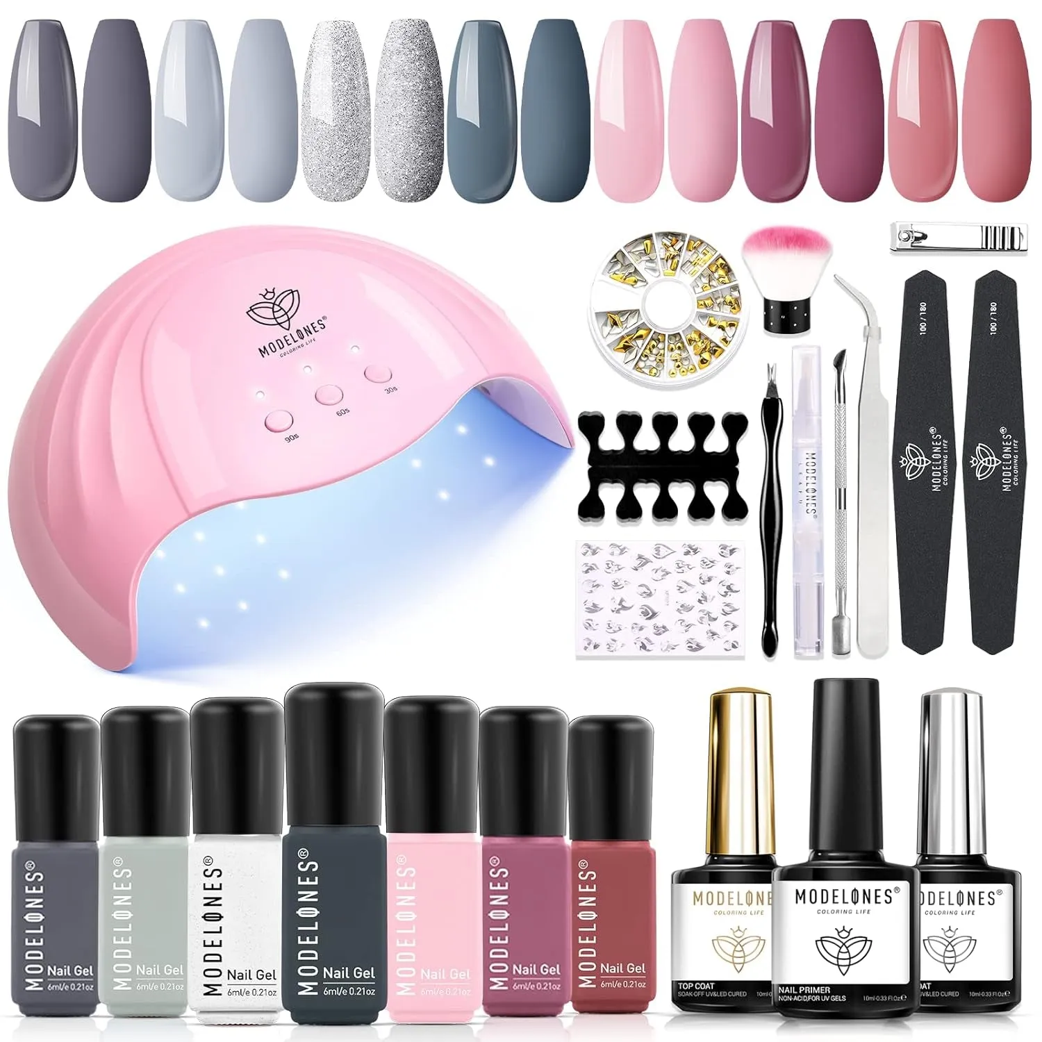 Complete Gel Nail Polish Set with 48W UV LED Lamp & 7 Nude Shades for At-Home Manicures