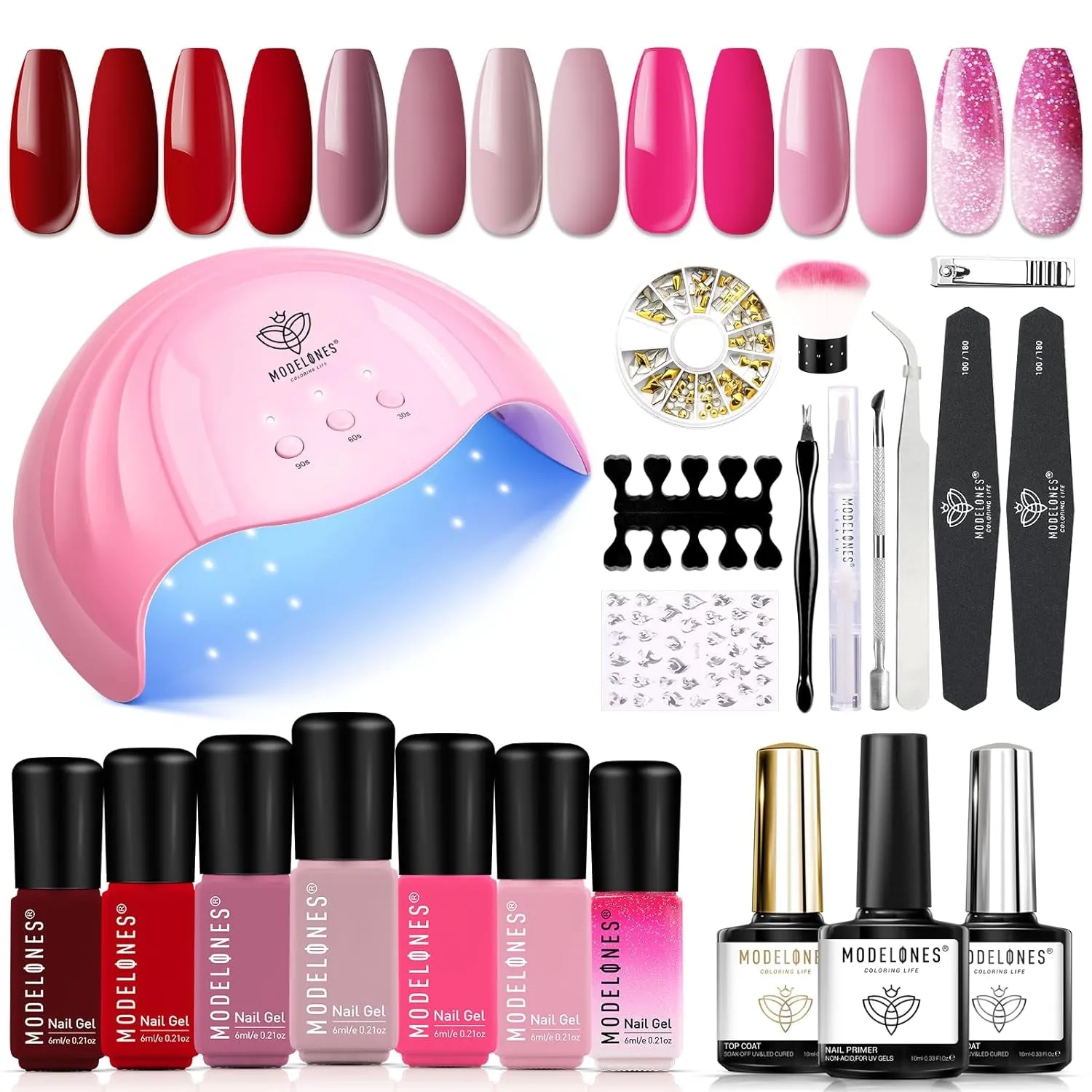 Complete Gel Nail Polish Set with 48W UV LED Lamp & 7 Nude Shades for At-Home Manicures