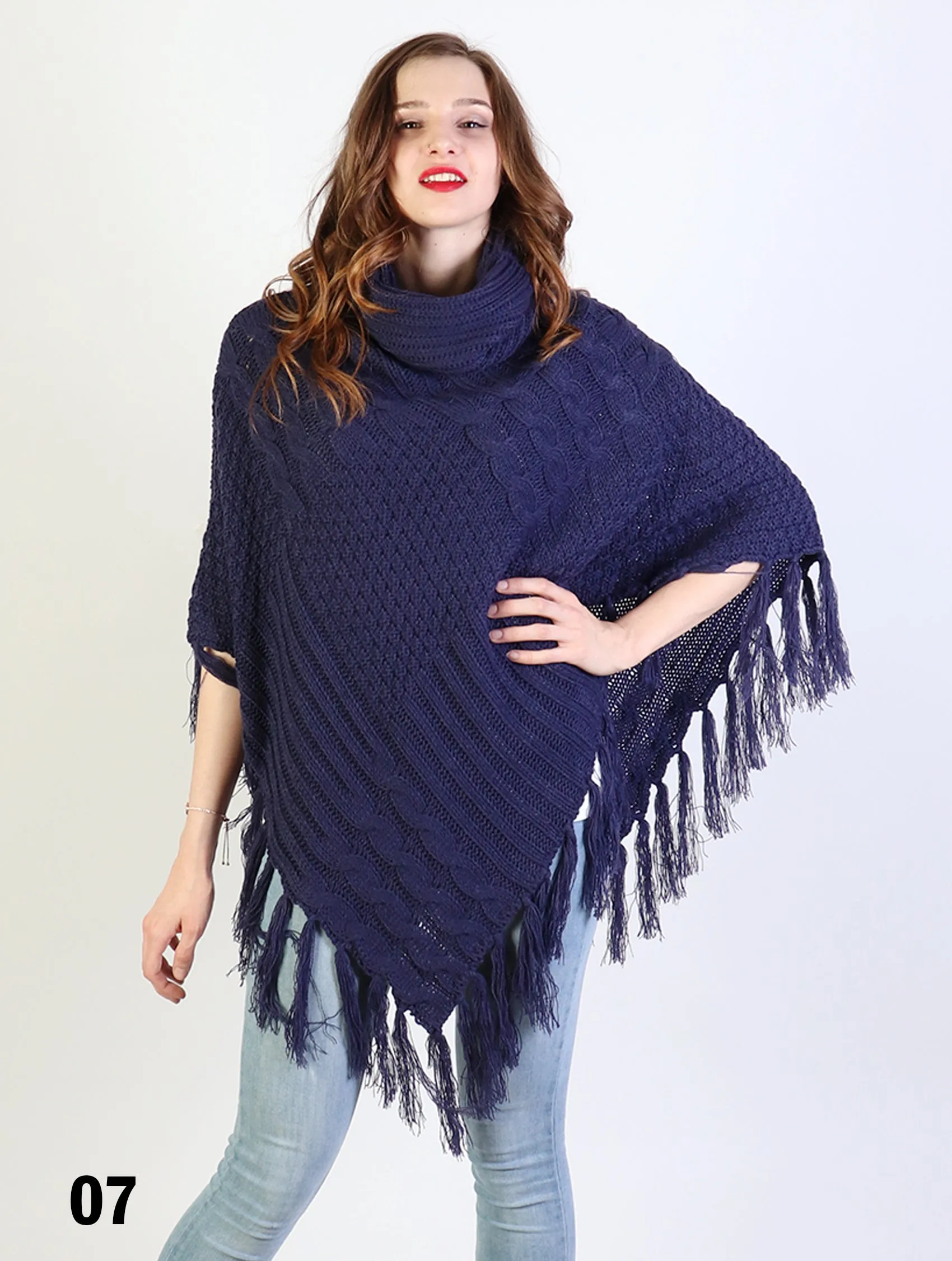 Cowl Neck Cape/Poncho with Fringes