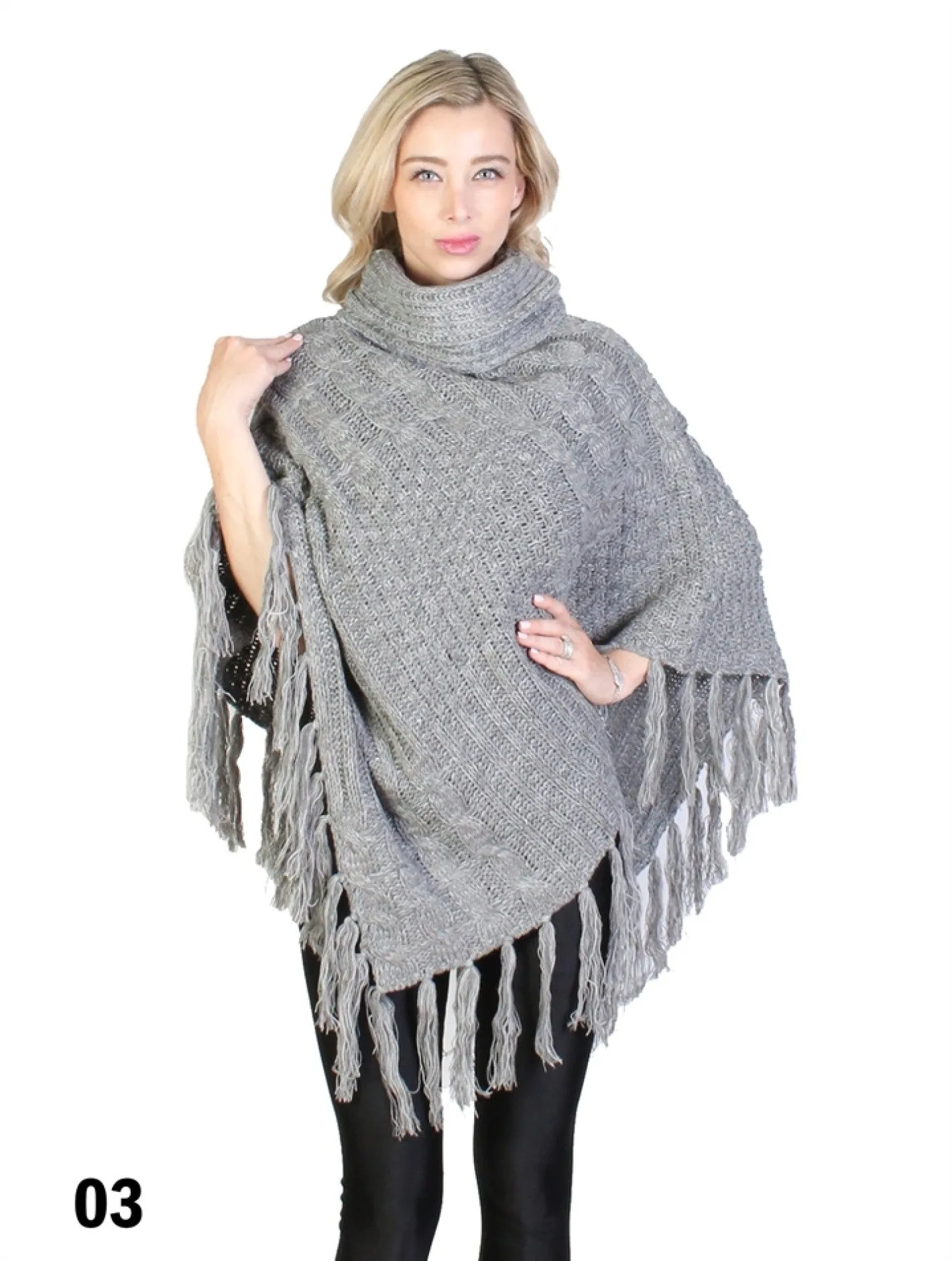 Cowl Neck Cape/Poncho with Fringes