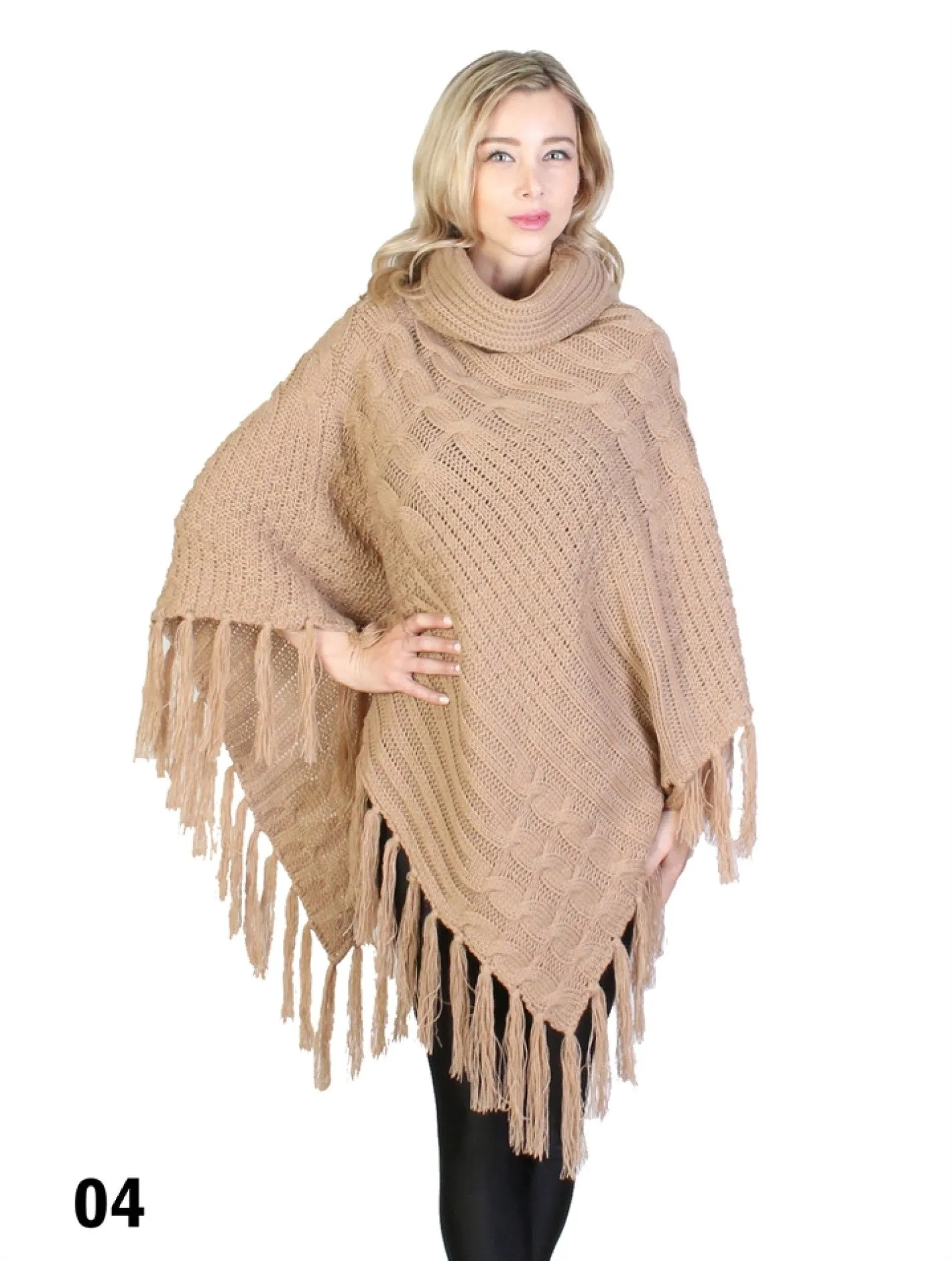 Cowl Neck Cape/Poncho with Fringes