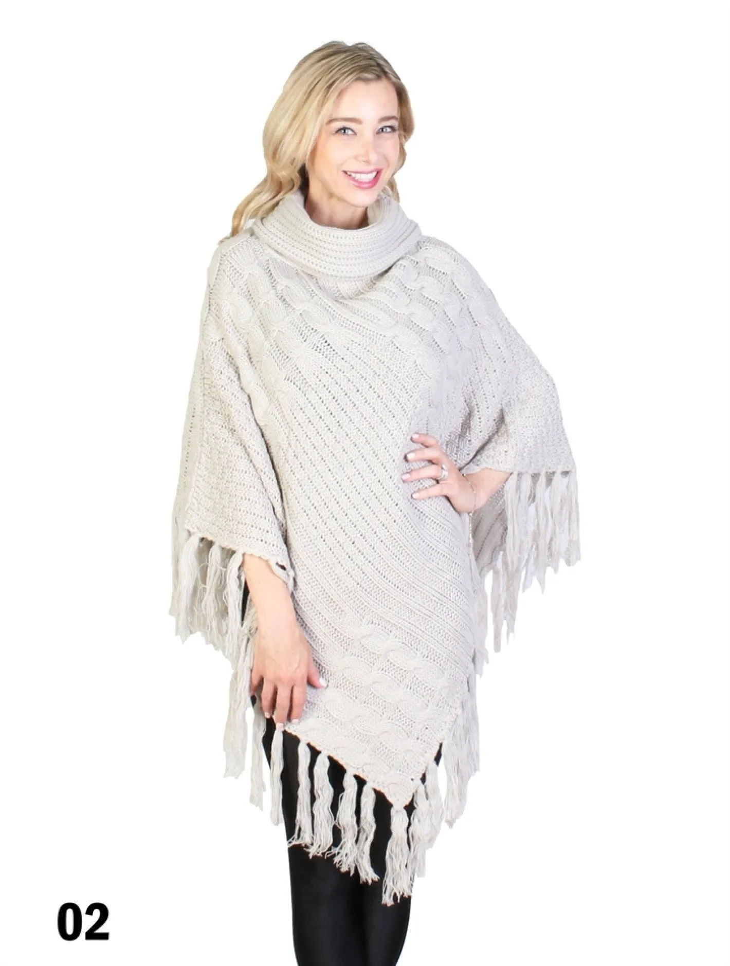 Cowl Neck Cape/Poncho with Fringes