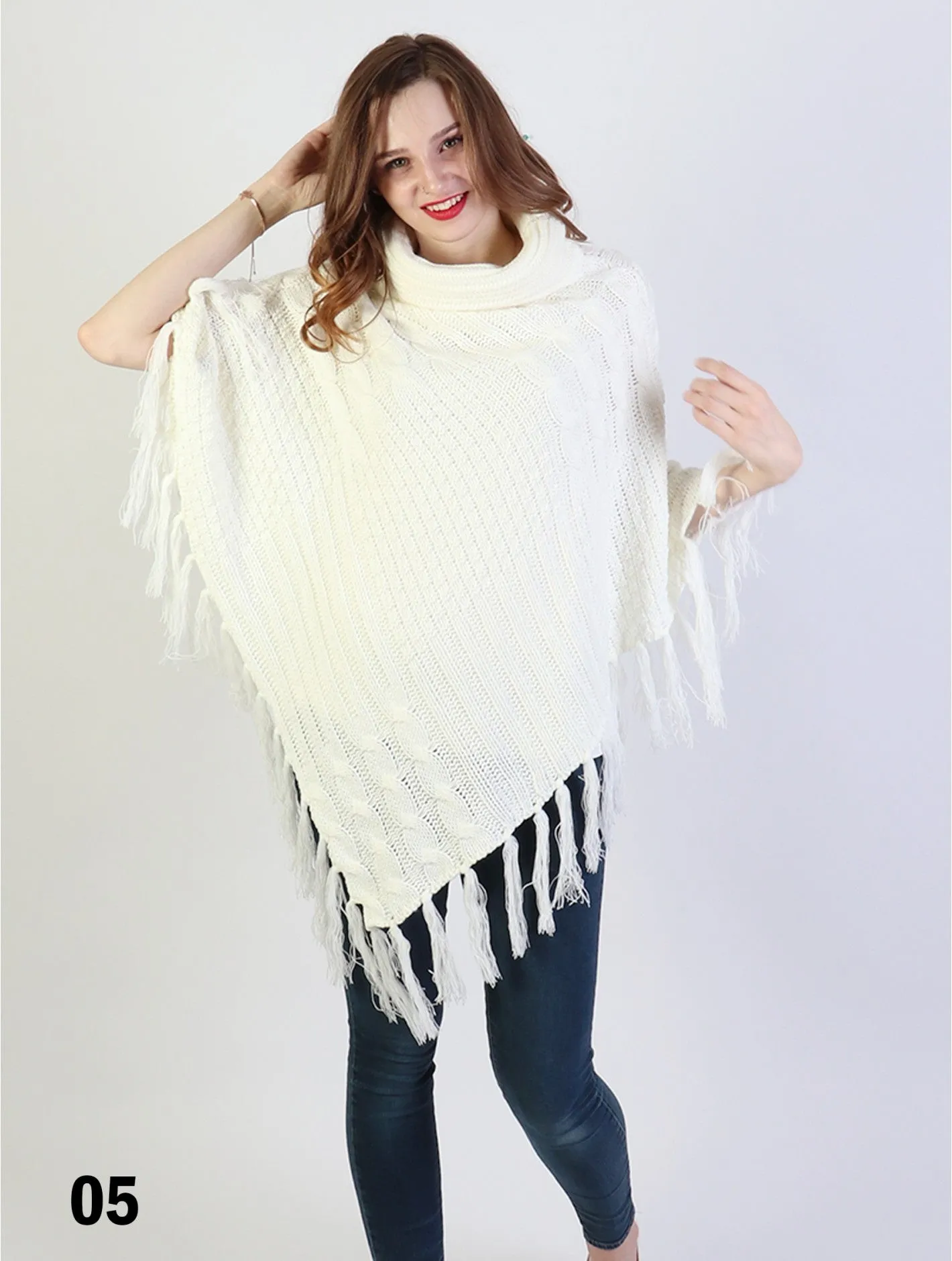 Cowl Neck Cape/Poncho with Fringes