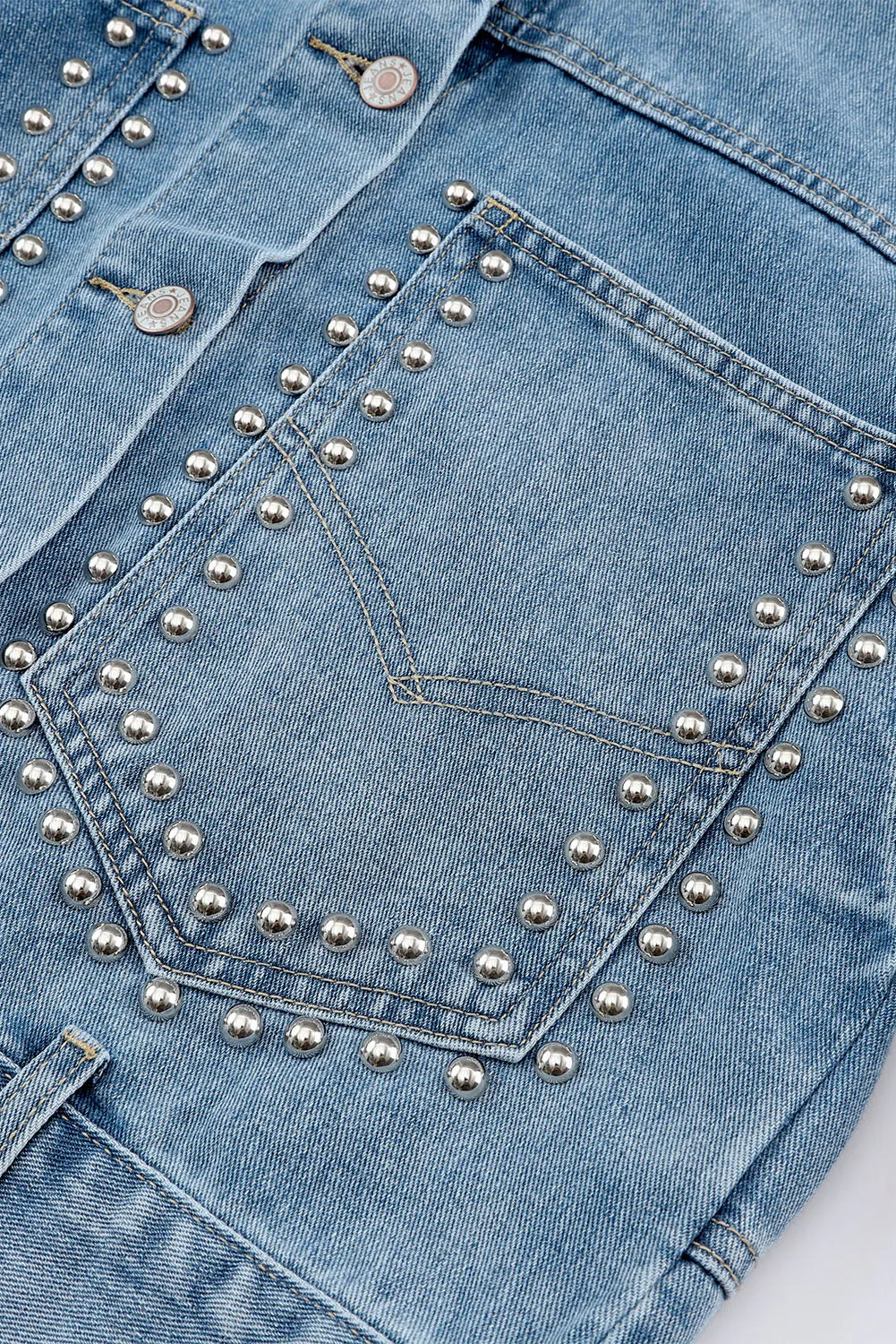 dakota rivet studded denim jacket - flaxen/ sky blue/ pink