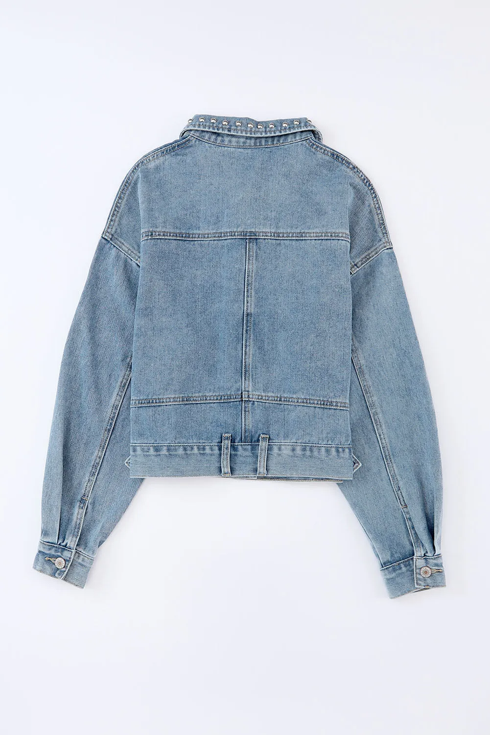 dakota rivet studded denim jacket - flaxen/ sky blue/ pink