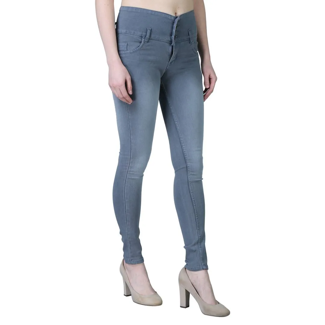 Denim Lycra Grey Faded High Waist Jeans