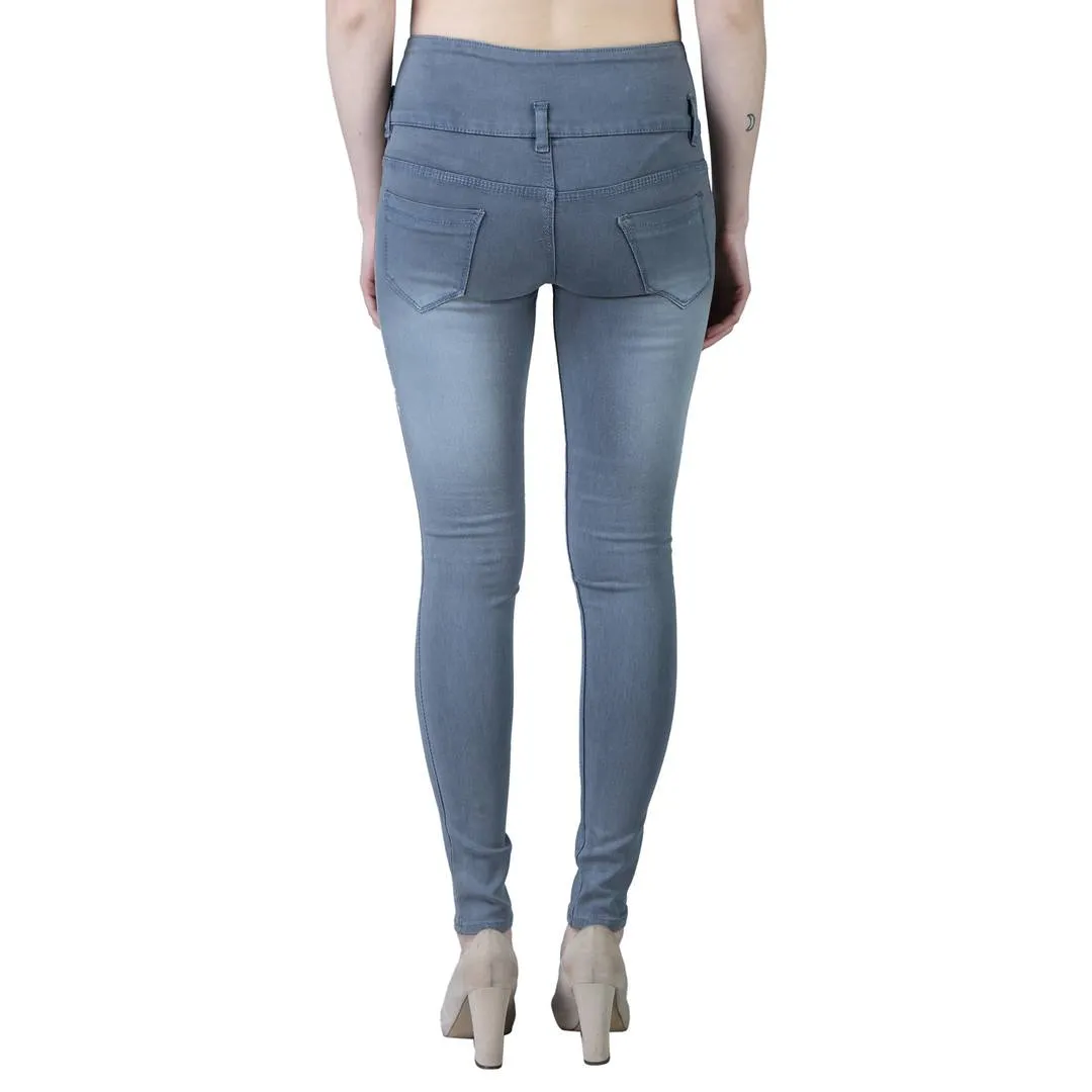 Denim Lycra Grey Faded High Waist Jeans