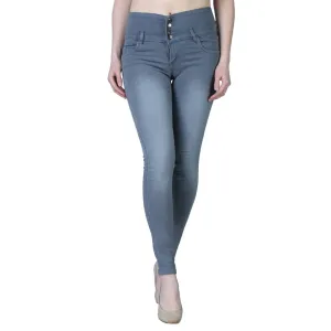 Denim Lycra Grey Faded High Waist Jeans