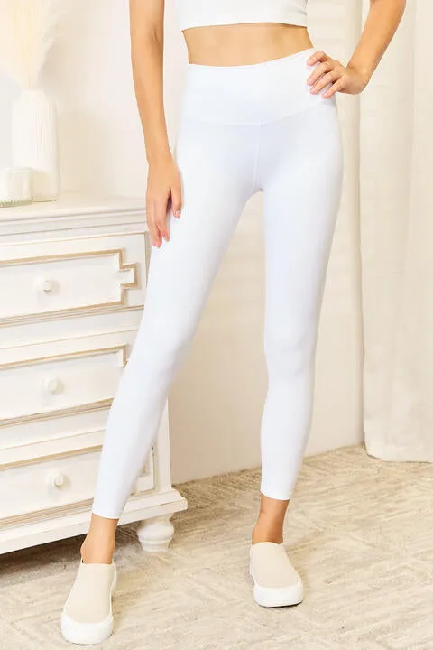 Double Take Wide Waistband Sports Leggings in White and Black