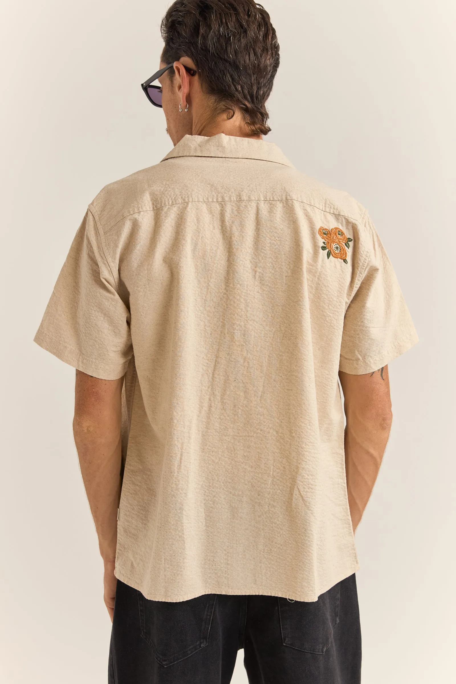 Embroidered Seersucker Ss Shirt Natural