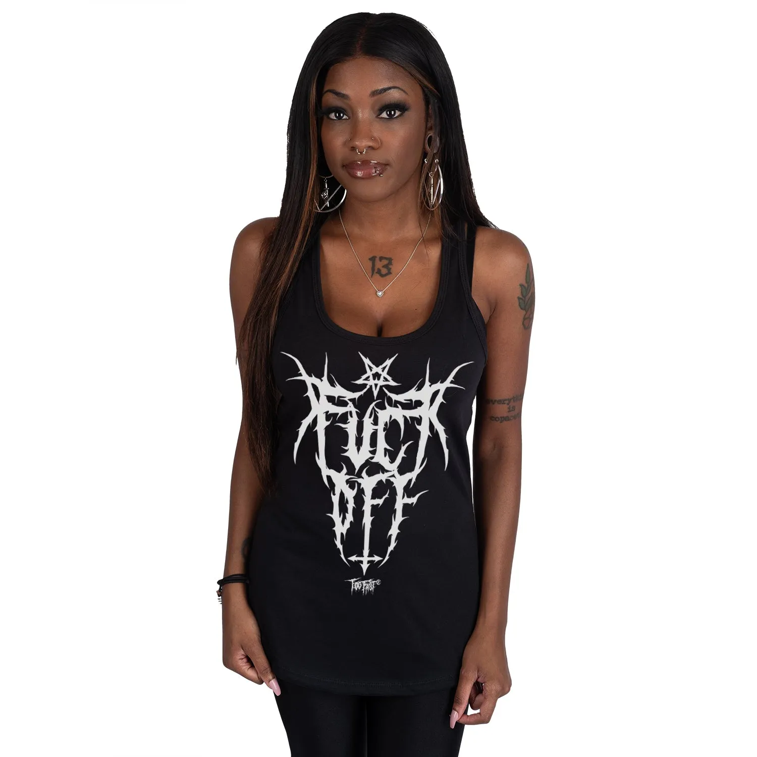 F Off Black Metal Logo Racerback Tank