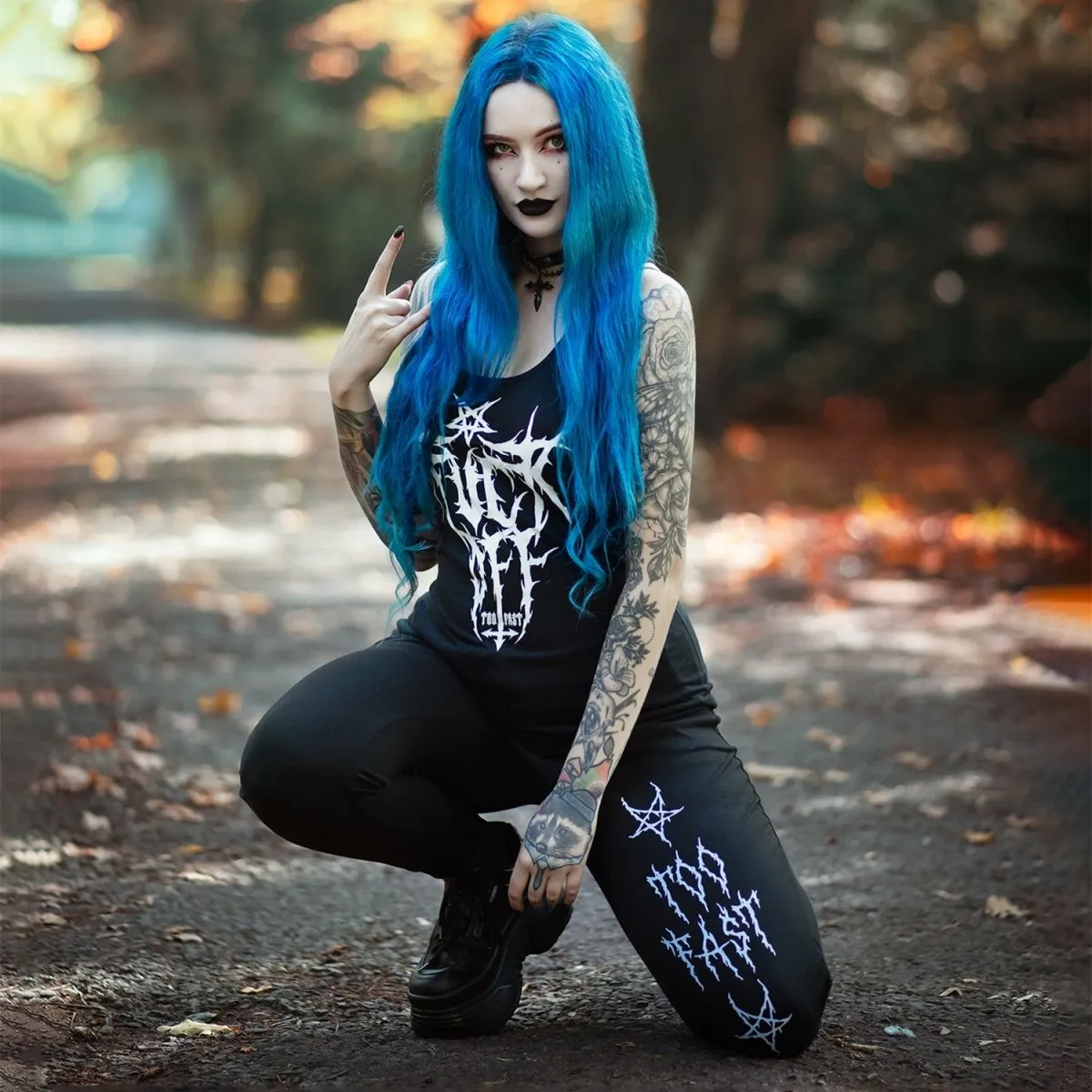 F Off Black Metal Logo Racerback Tank