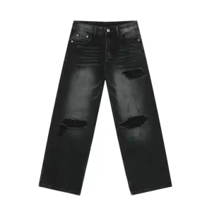 Faded & Distressed Black Wide Leg Jeans