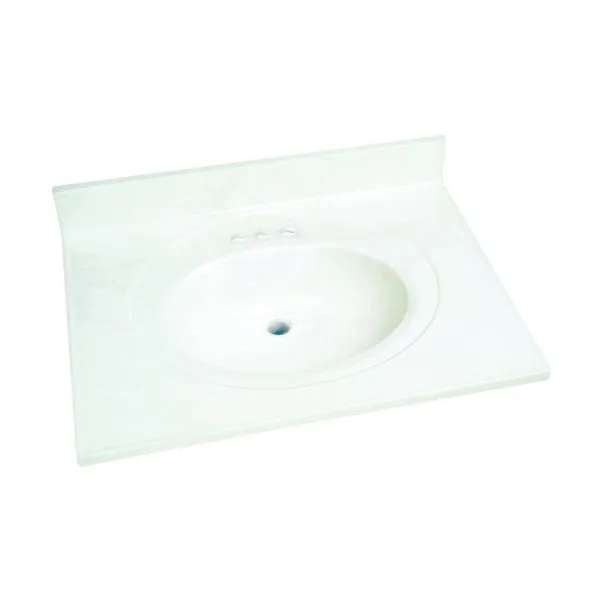 Foremost WS-2231 Vanity Top, 31 in OAL, 22 in OAW, Marble, Solid White, Oval Bowl, Countertop Edge