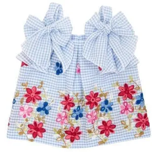 Girls Blue Gingham Embroidered Blouse