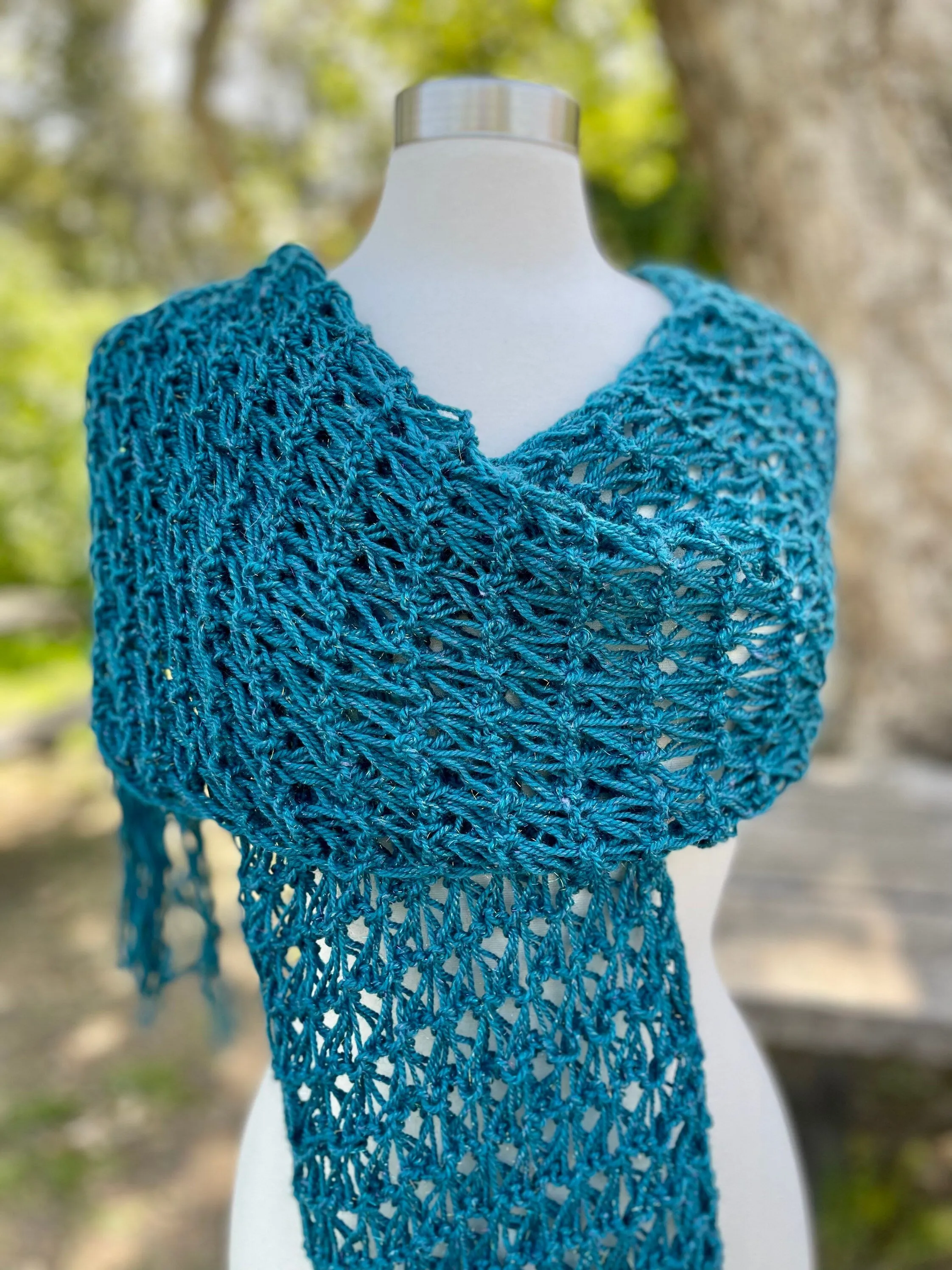 Hand Knitted Lace Scarf with Long Fringes, Handmade Scarf  for Women, Gift for Sister, Long Comfy Wrap, Super Soft  openwork knit scarf