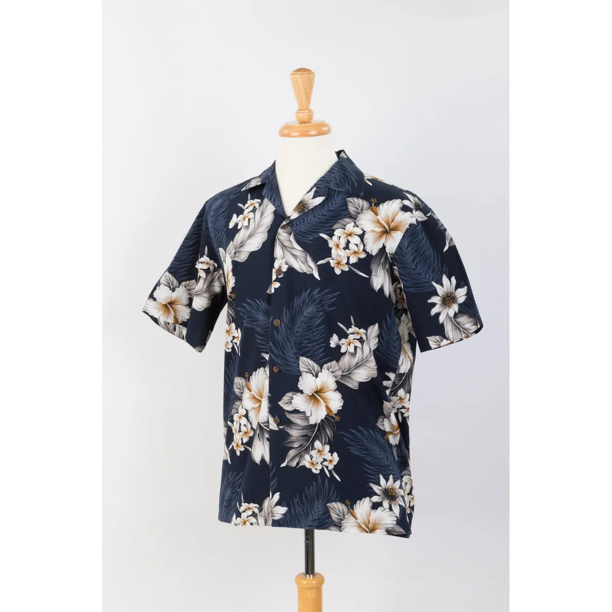 Hibiscus Cotton Aloha Shirt | Navy Blue