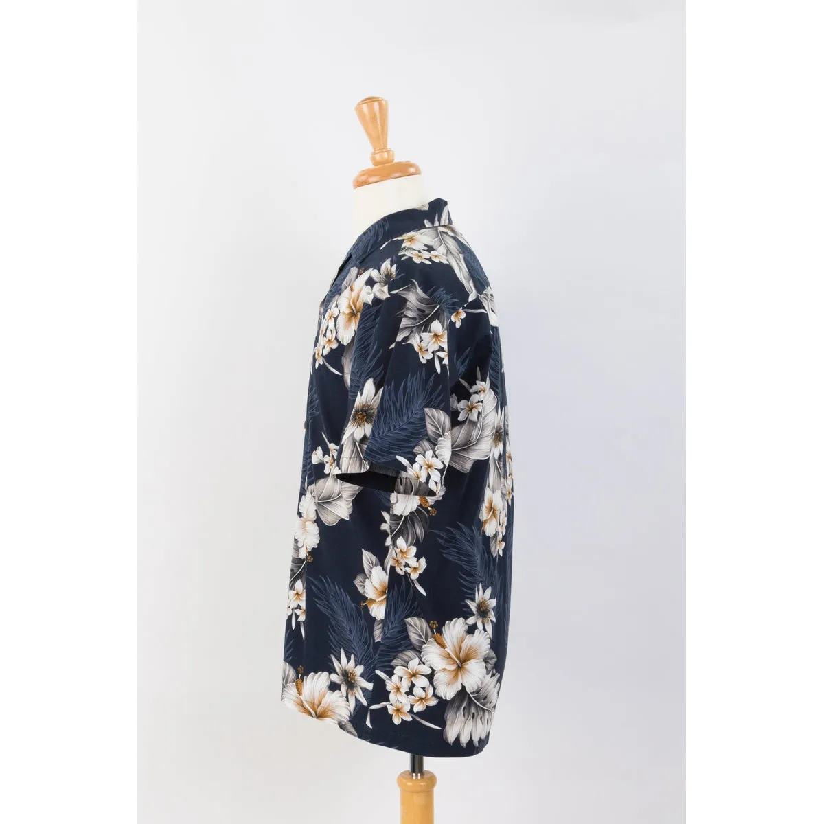 Hibiscus Cotton Aloha Shirt | Navy Blue