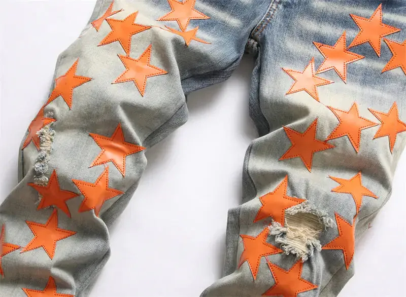 High Street Orange Star Embroidery Jeans^