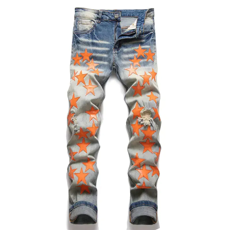 High Street Orange Star Embroidery Jeans^