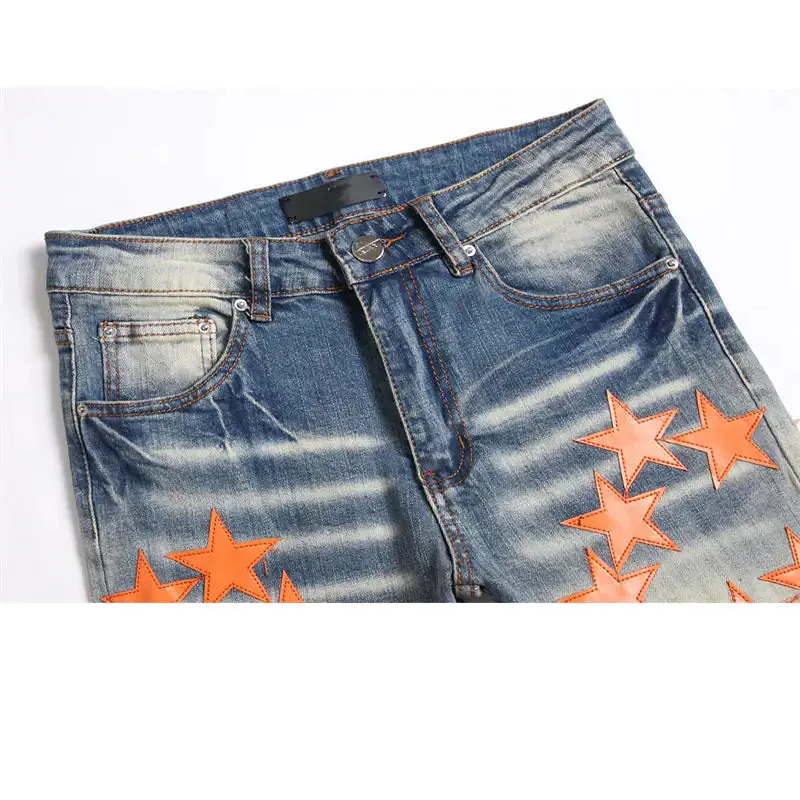 High Street Orange Star Embroidery Jeans^