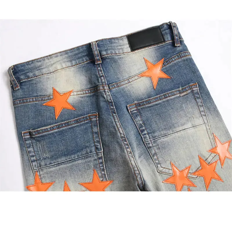 High Street Orange Star Embroidery Jeans^