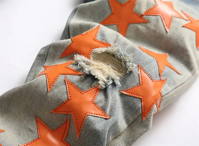 High Street Orange Star Embroidery Jeans^