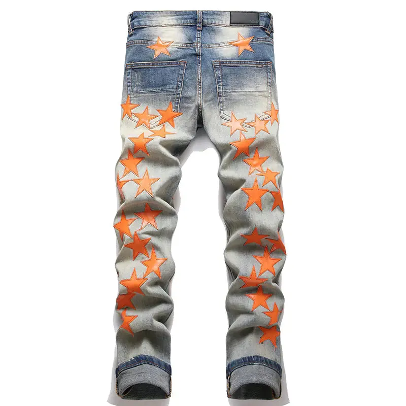 High Street Orange Star Embroidery Jeans^