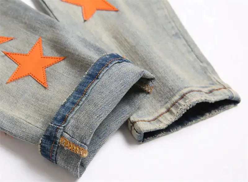 High Street Orange Star Embroidery Jeans^