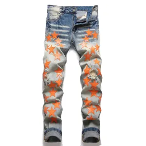 High Street Orange Star Embroidery Jeans^