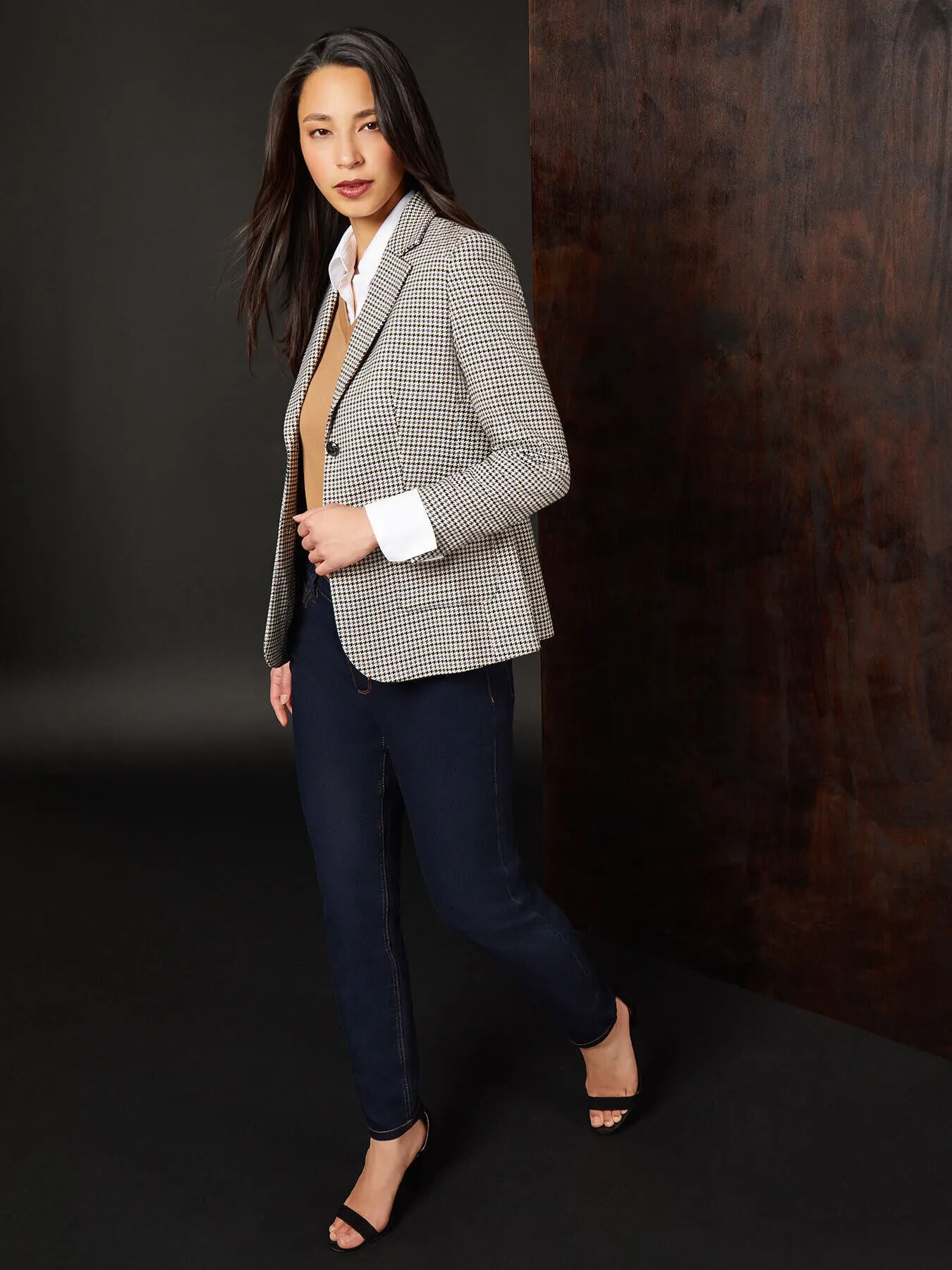 Houndstooth Two-Button Blazer